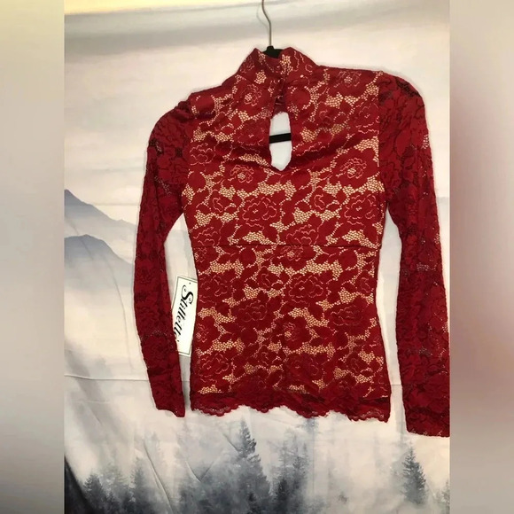 Stilettos Long sleeve Red Illusion Top NWT - Picture 5 of 12